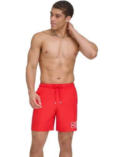 Calvin Klein Reflection Logo Elastic Waist 7" Volley Swim Trunks - Red