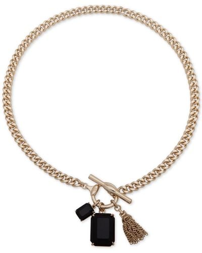 Lauren by Ralph Lauren Stone & Chain Tassel Charm 16" Pendant Necklace - Metallic