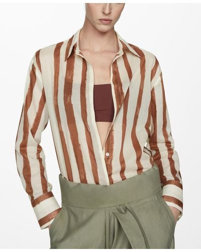 Mango 100% Cotton Striped Shirt - Natural