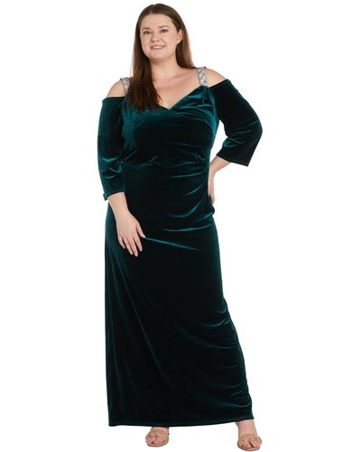 R & M Richards Plus Size Stretch Velvet Gown - Blue