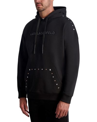 Karl Lagerfeld White Label Slim Fit Long Sleeve Studded Hoodie - Black