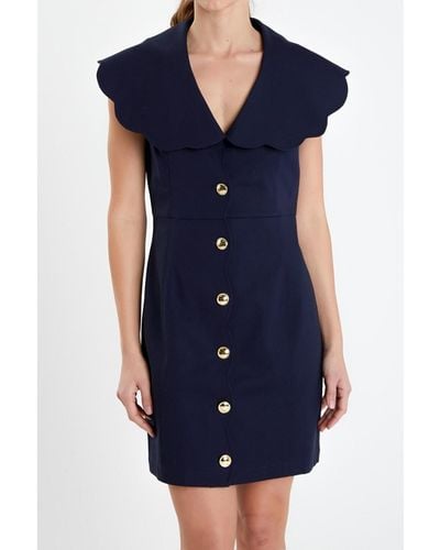 English Factory Scalloped Structured Dress - Blue