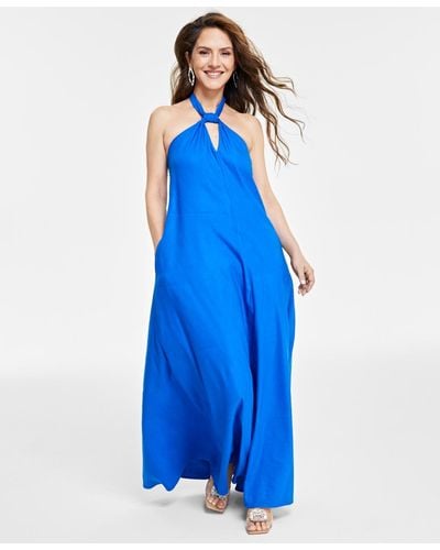 INC International Concepts Linen Halter-neck Maxi Dress - Blue