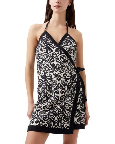 French Connection Printed Halter Sleeveless Wrap Dress - Black
