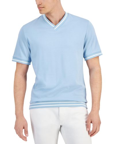 Alfani Regular-fit Tipped Ponte-knit V-neck T-shirt - Blue