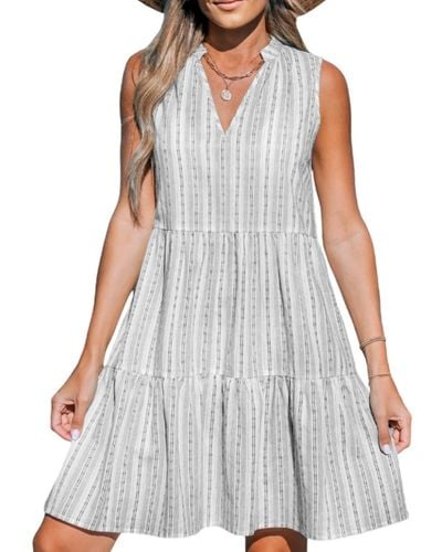 CUPSHE Striped V-neck A-shape Beach Dress - Gray