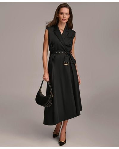 Donna Karan Belted Sleeveless Shirt Dress - Black