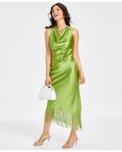 INC International Concepts Cowl Neck Fringe Hem Midi Dress Dalea Sandals Oxforde Clutch Jewelry Created For Macys - Green