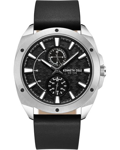Kenneth Cole Dress Genuine Leather Watch 43mm - Black