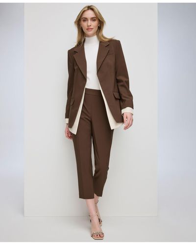 Calvin Klein Double Layer Blazer, Sleeveless Mock Neck Top & Elastic-back Cropped Pants - Brown