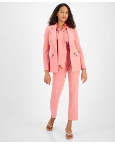 BarIII Textured Crepe One Button Blazer Satin Bow Blouse Textured Crepe Straight Leg Ankle Pants Created For Macys