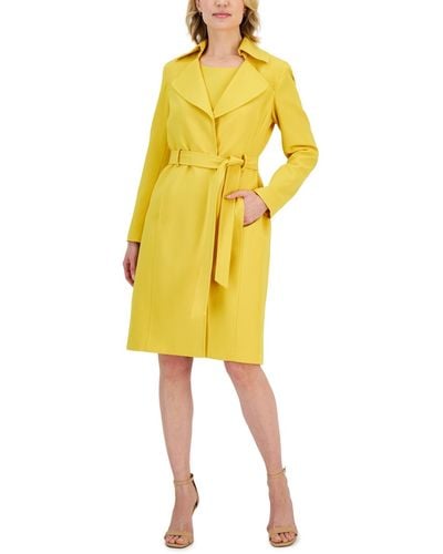Le Suit Crepe Belted Trench Jacket & Sheath Dress Suit - Yellow