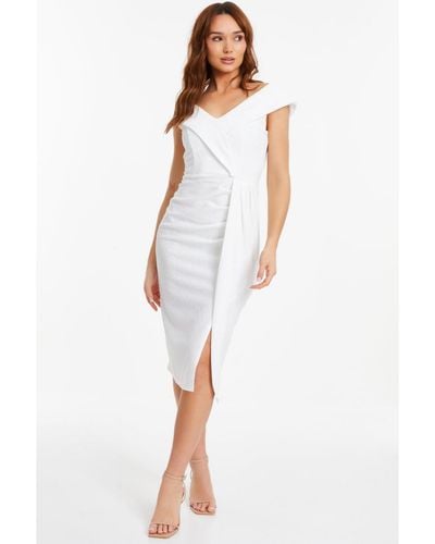 Quiz Jacquard Midi Bardot Wrap Dress - White