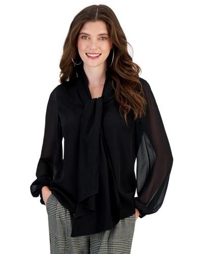 Black Sheer Long Sleeve Blouses for Women - Up to 80% off
