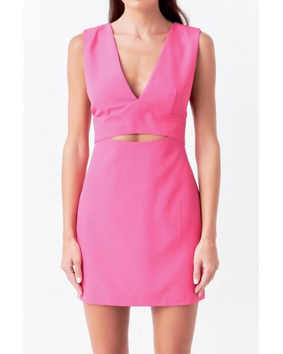 Endless Rose V-neckline Cut-out Detail Mini Dress - Pink