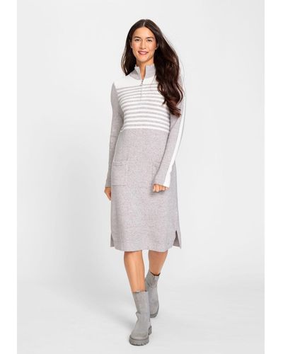 Olsen Long Sleeve 1/4 Zip Mock Neck Sweater Dress - White