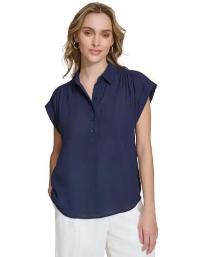 Calvin Klein Short Sleeve Button Front Shirt - Blue