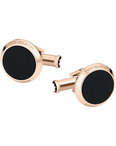 Montblanc Meisterstuck Red-gold Stainless Steel And Onyx Inlay Cuff Links - Black