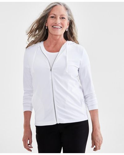 Style & Co. Zip-front Hooded Sweatshirt - White