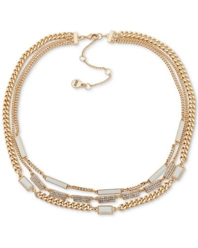 DKNY Gold-tone Pave & Color Stone Layered Necklace - Metallic