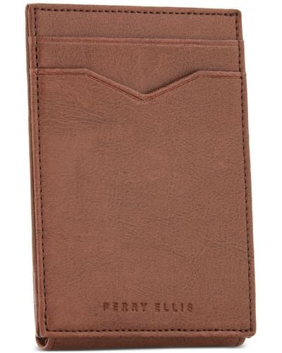 Perry Ellis Magnetic Leather Card Case - Brown