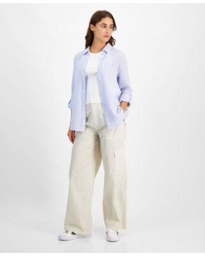 Calvin Klein Roll Tab Sleeve Shirt Sleeveless Top Cargo Pants - White