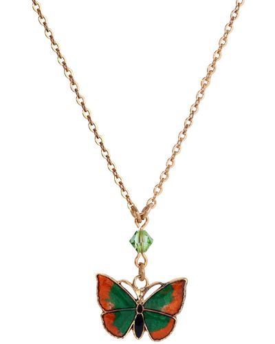 2028 Gold-tone Crystal Butterfly Pendant Necklace - Metallic