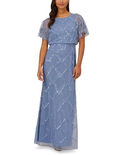 Adrianna Papell Beaded Evening Gown - Blue