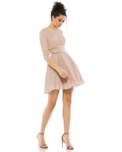 Mac Duggal Ieena Shimmer Infused Pleated Mini Dress - Natural