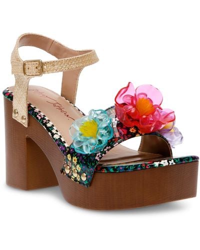 Betsey Johnson Elayne Flower Wooden Platform Dress Sandals - Pink