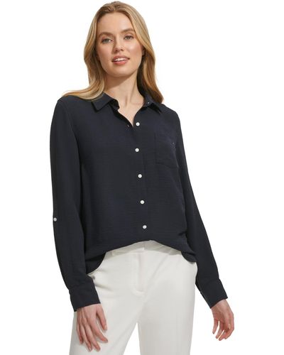 Tommy Hilfiger Collared Button-front Shirt - Black