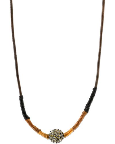 1928 T.r.u. By 14 K Gold Dipped Black Diamond Color Fireball Linen Wrapped Necklace - Brown