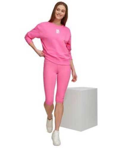 DKNY Sport Puff Logo Long Sleeve Sweatshirt Balance Compression Tank Top Balance High Waist Capri leggings - Pink