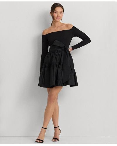 Lauren by Ralph Lauren Off-the-shoulder Fit & Flare Dress - Black