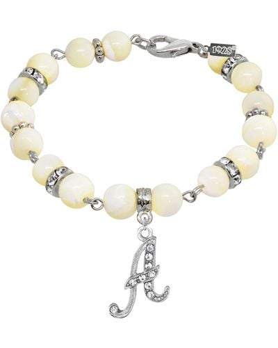 2028 Silver Tone Cultured Mother Of Pearl Crystal Initial Clasp Bracelet - White