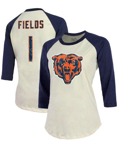 Industry Rag Justin Fields Cream And Navy Chicago Bears Player Name Number Raglan 3 And 4-sleeve T-shirt - Blue