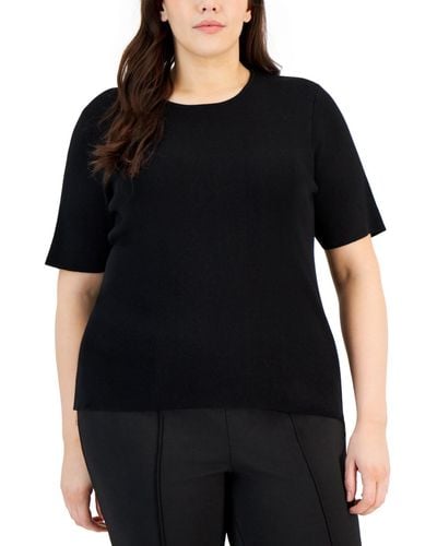 Tahari Plus Size Crewneck Short Sleeve Top - Black