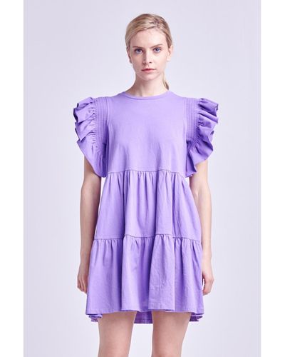 English Factory Knit Ruffled Mini Dress - Purple