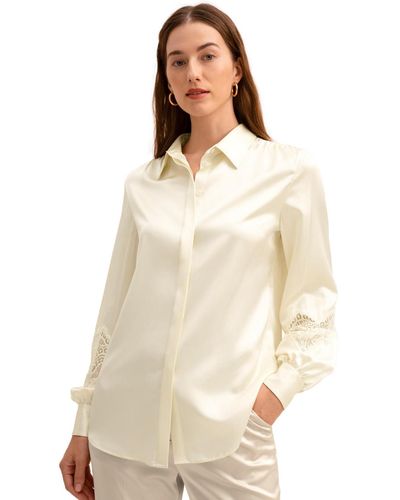 LILYSILK The Armeria Lace Silk Blouse - Natural