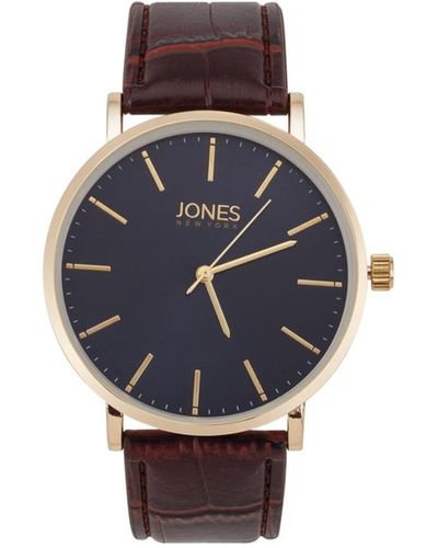 Jones New York Brown Genuine Leather Strap Watch 44mm - Blue