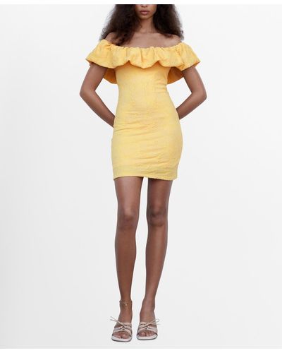 Mango Textured Ruffled Dress - Yellow