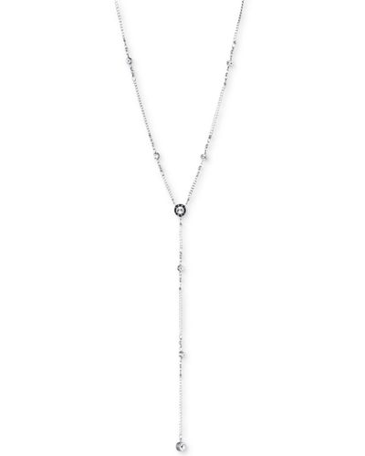 DKNY Logo Crystal Station Lariat Necklace - White