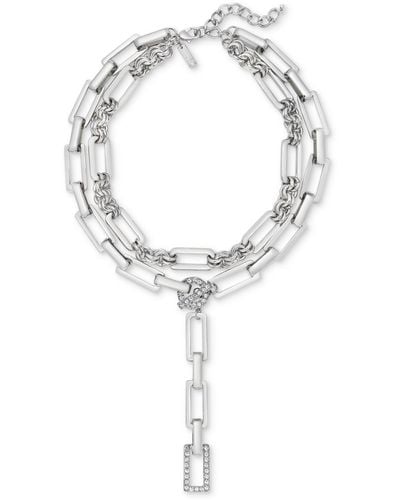 INC International Concepts Pave Link Layered Lariat Necklace - Metallic