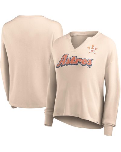Fanatics Distressed Houston Astros Go For It Waffle Knit Long Sleeve Notch Neck T-shirt - Natural