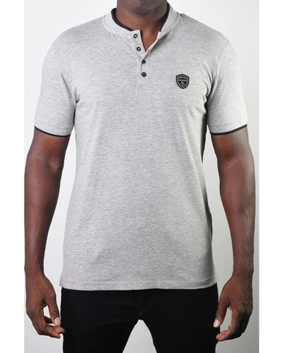 Members Only Teddy Collar Metal Button Polo - Gray