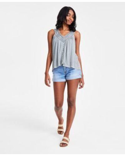 Lucky Brand Lace Trim Tank Top Mid Rise Denim Shorts - Blue