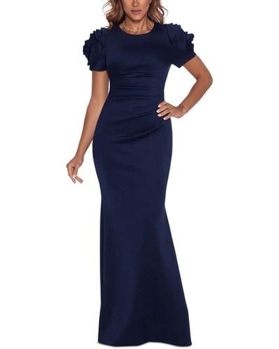 Xscape Ruched Fit & Flare Gown - Blue