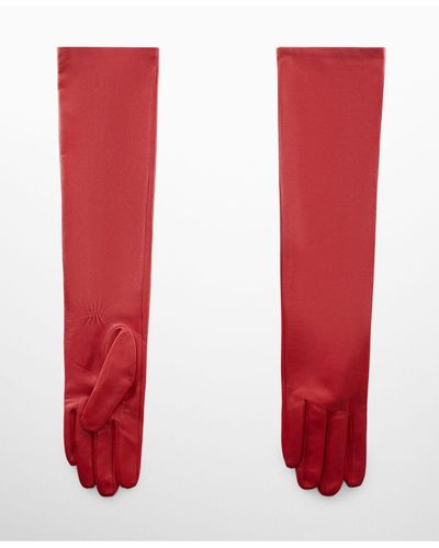 Mango Leather Long Gloves - Red