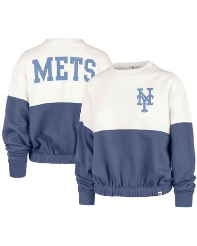 '47 White And Royal New York Mets Take Two Bonita Pullover Sweatshirt - Blue