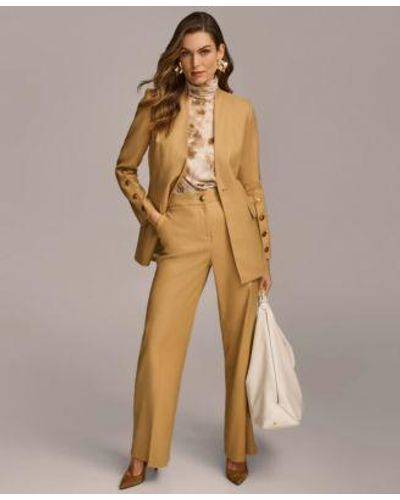 Donna Karan Linen Button Sleeve Blazer Pant - Natural